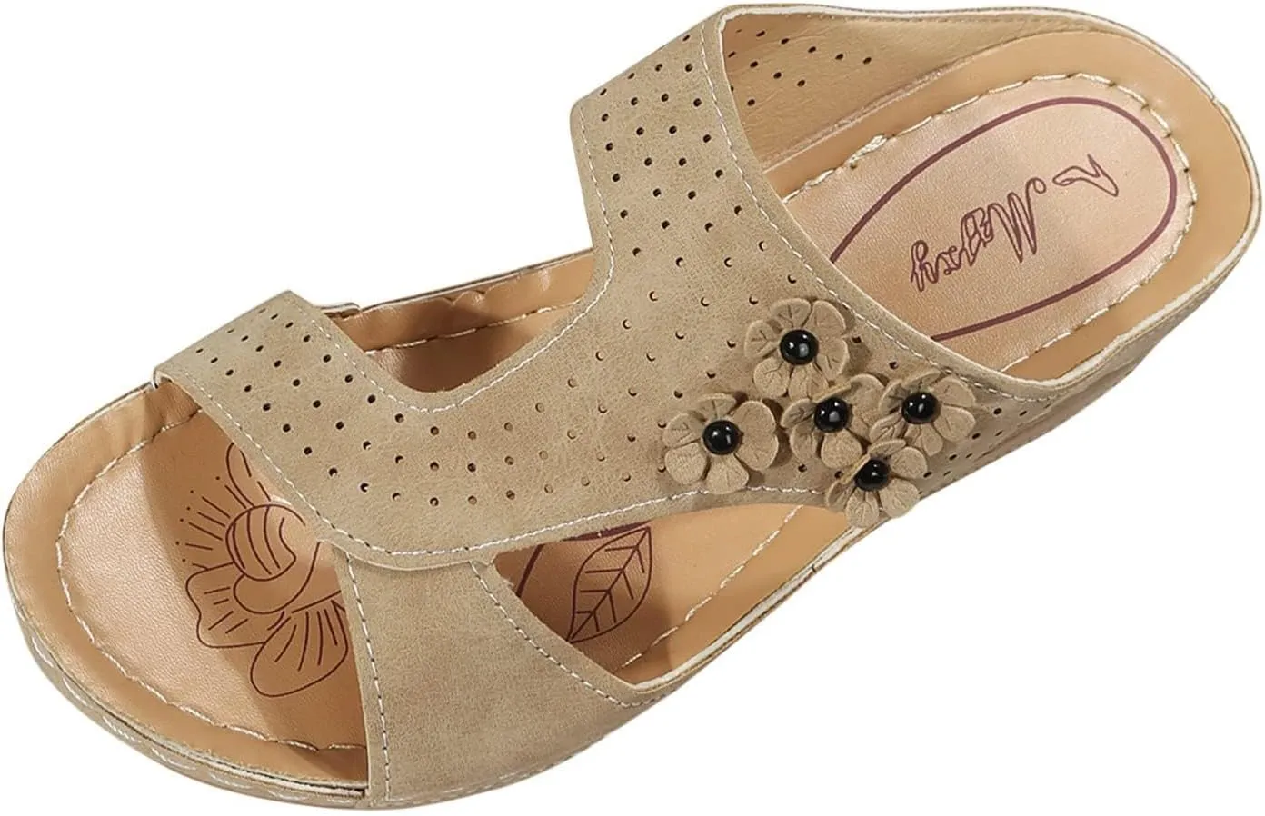 Platform Wedge Sandals for Women Comfortable Low Heels Dressy Summer Casual Slip on Flip Flops Flower Orthopedic Peep Toe Wide Width Supportive Arch Wedge Sandal Slippers
