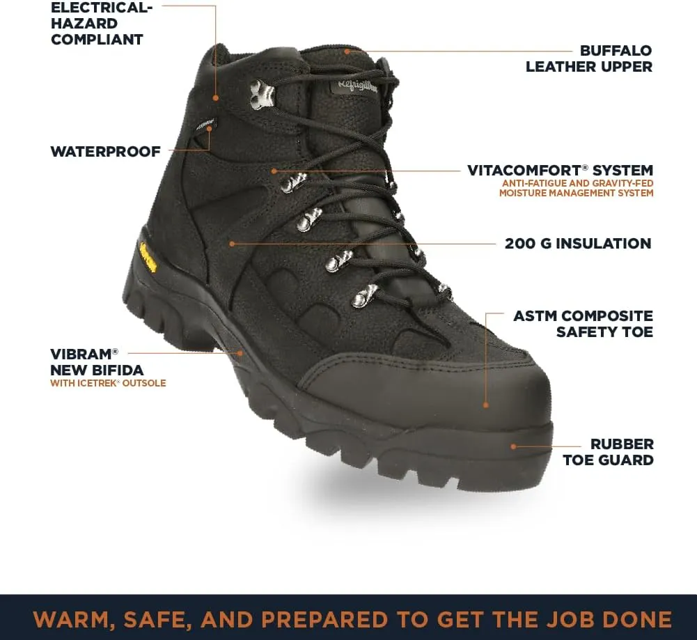 RefrigiWear Mens EnduraMax Warm Insulated Waterproof Black Leather Work Boots