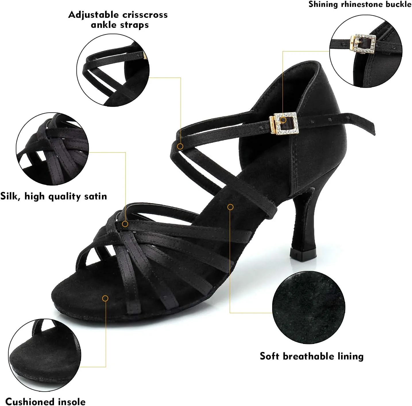 RoseMoli Women's Latin Dance Shoes Satin Professional Ballroom Salsa Practice Performance Dance Shoes