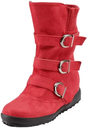 SACFOF Women's Mid Calf Fashion Winter Snow Boots Outdoor Suede Slouch Snow Booties Shoes Side Zipper Wedge Ankle Boots
