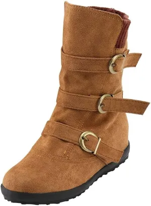 SACFOF Women's Mid Calf Fashion Winter Snow Boots Outdoor Suede Slouch Snow Booties Shoes Side Zipper Wedge Ankle Boots