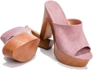 SACFOF Womens Wedge Platform Slide Sandals Peep Toe Faux Suede Dress Party Summer Wedge Slippers Shoes