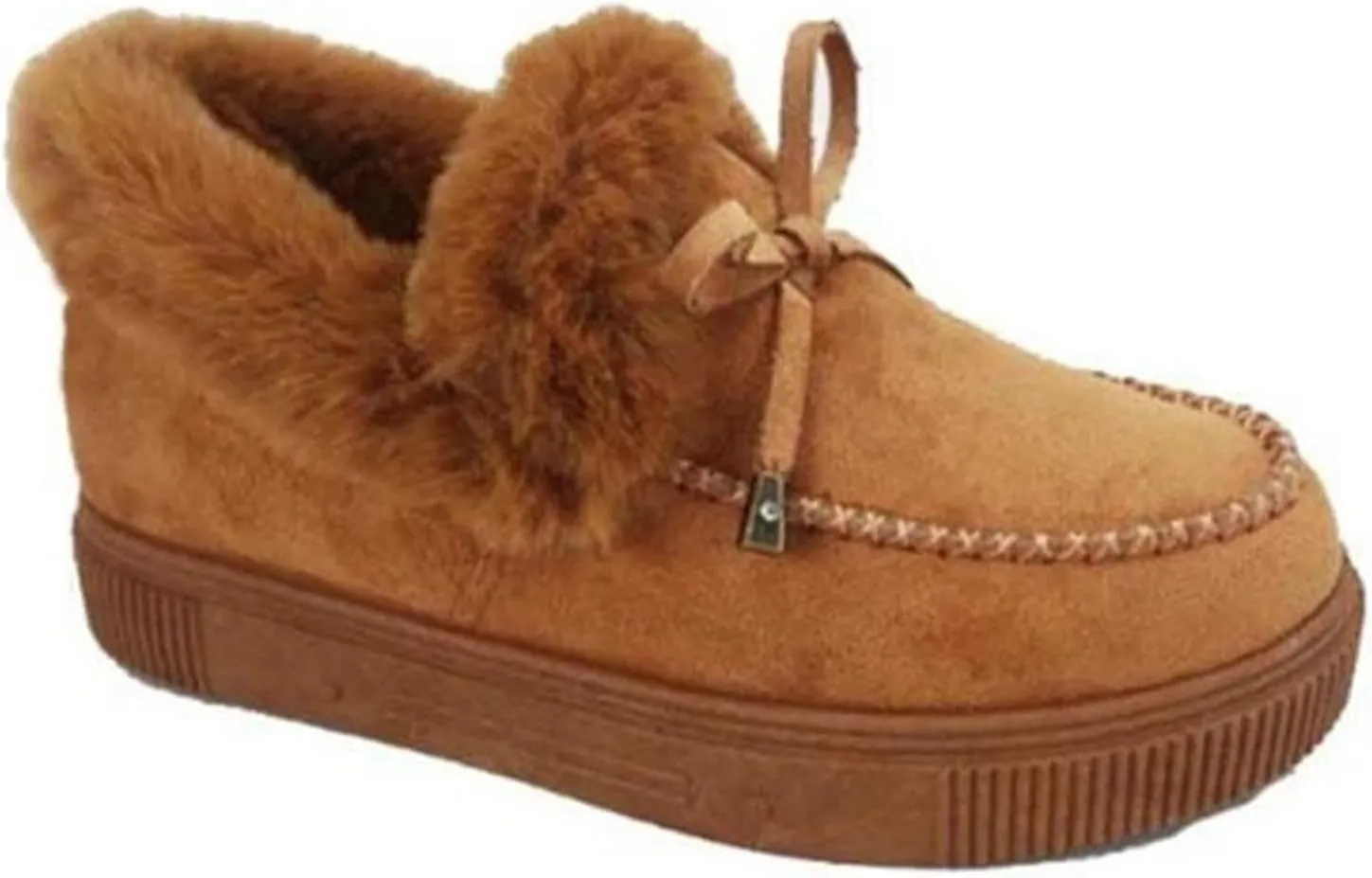 SACFOF Women's Winter Flat Boots Warm Durable Shoes Fur Lining Ankle Snow Boots Loafer Flats Platform Thick Plush Shoes
