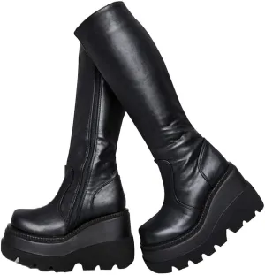 SACFOF Womes Platform Ankle Boots Chunky High Heel Booties Punk Goth Combat Boots Womens Lace Up Motorcycle Wedges Boots
