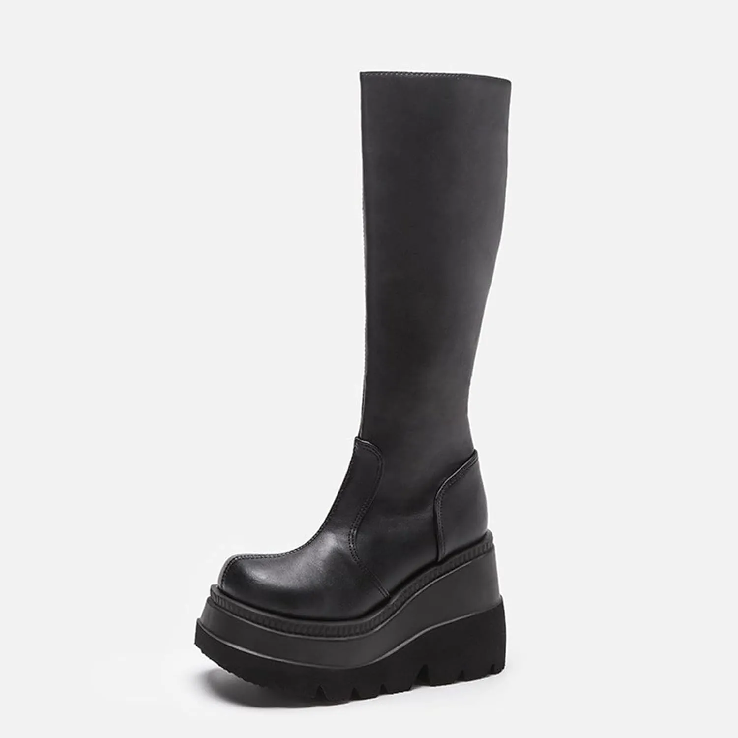 SACFOF Womes Platform Ankle Boots Chunky High Heel Booties Punk Goth Combat Boots Womens Lace Up Motorcycle Wedges Boots