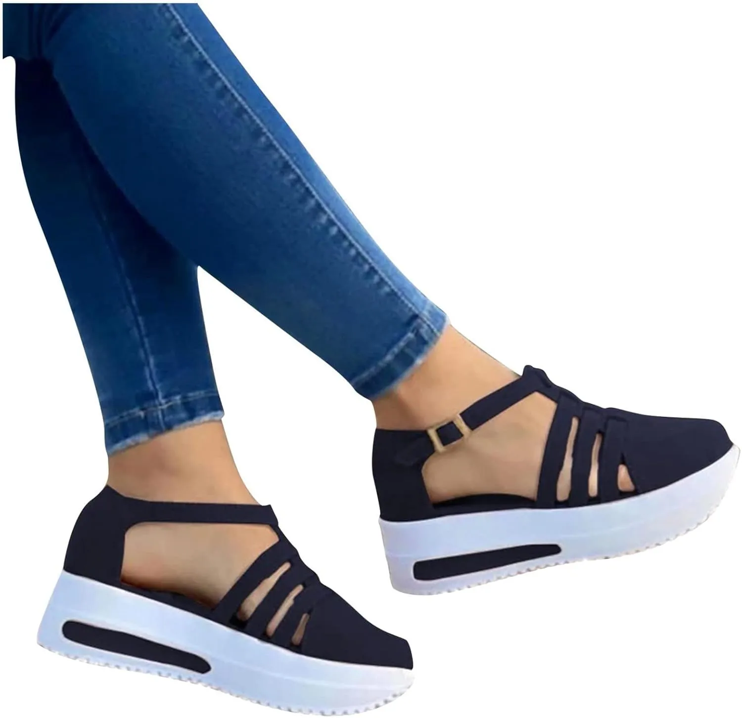 Sandals for Women 2025 Dressy Summer Casual Slip on Ankle Strap Buckle Crystal Platform Wedges Flat Buckle up Walking Shoes