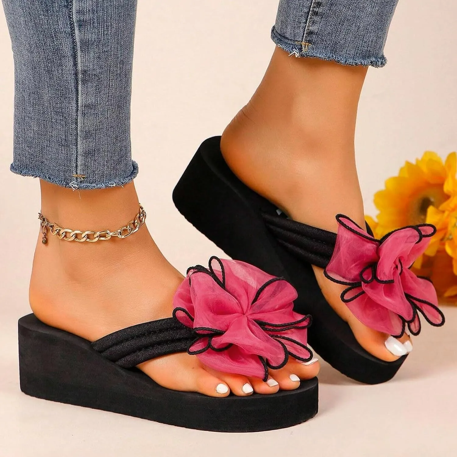 Sandals for Women Wedge Shoes Summer New Plus Size High Heel Sandals Women's Fashion Beach Women's Shoes Flip Flops