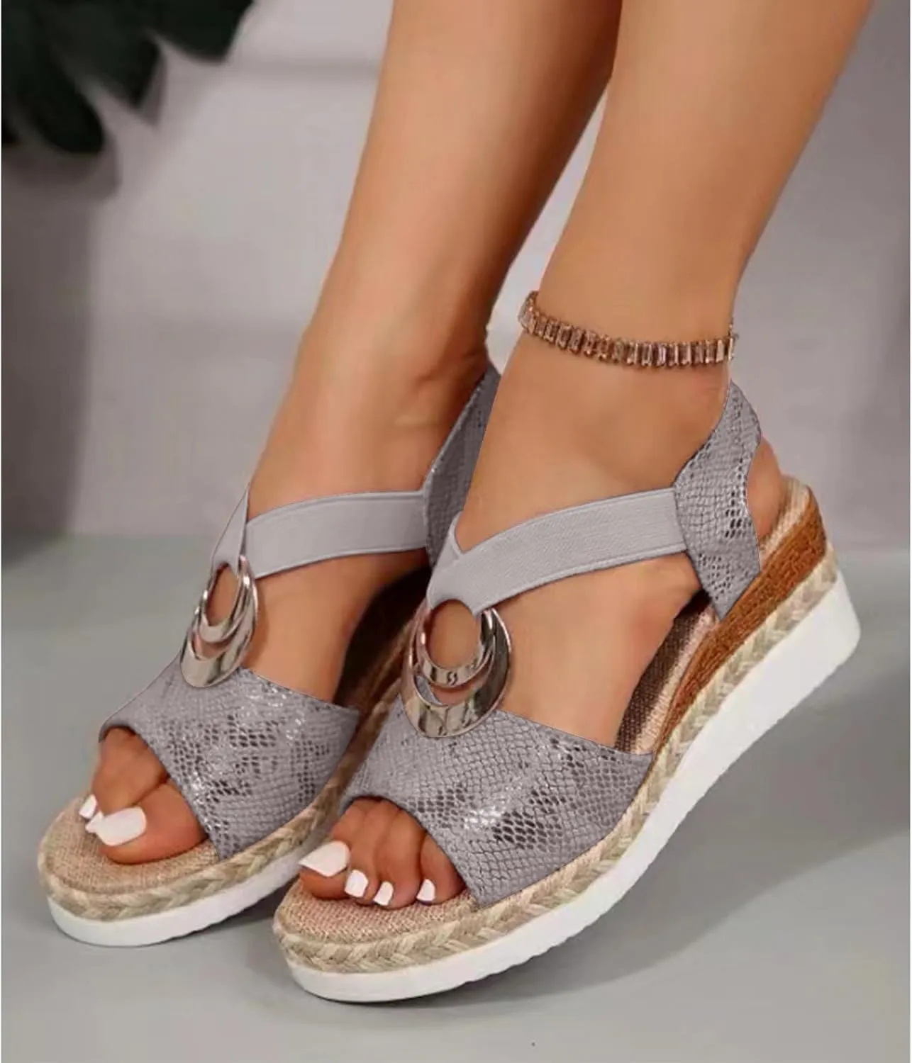 Sandals Women 2025 Platform Wedge Sandals Leather Sandals Casual Open Toe Buckle Ankle Strap Sandals Lightweight Mid Heels Shoes
