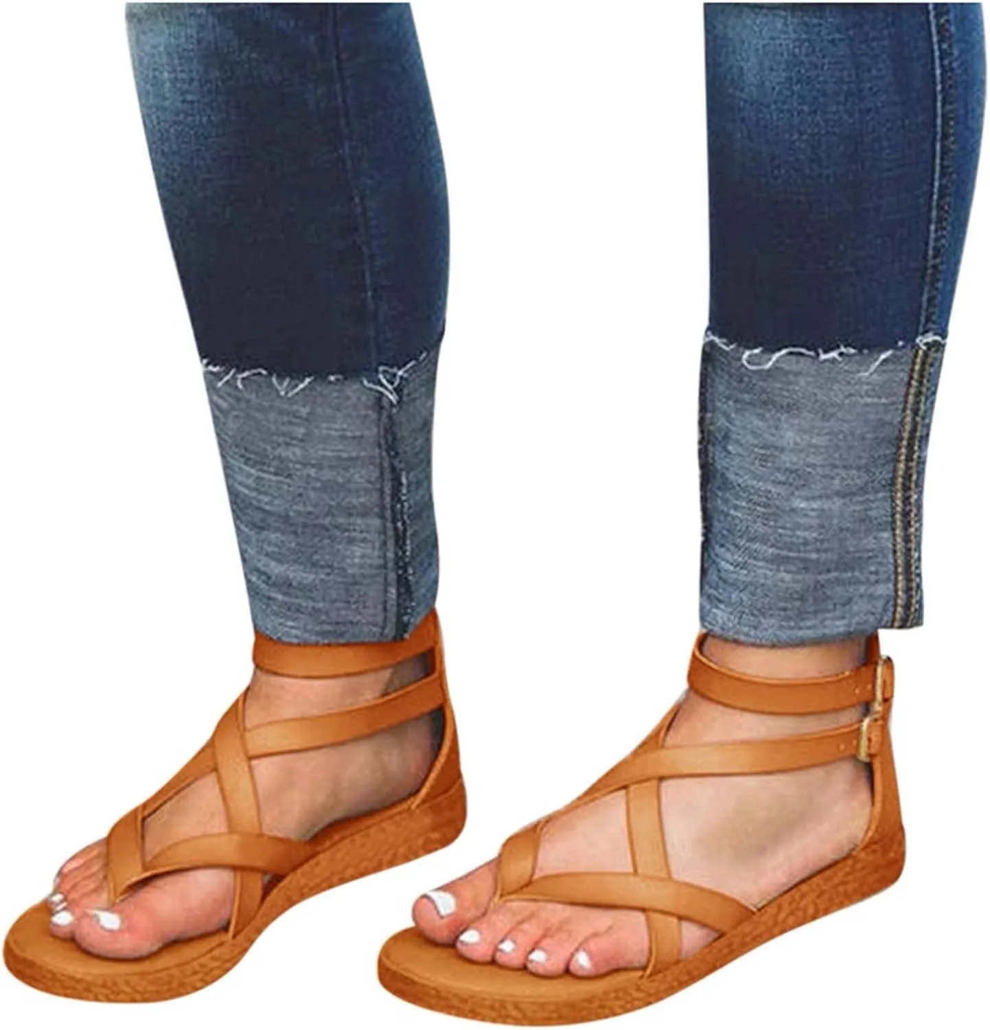 Sandals Women Gladiator Flat Strappy Sandal Dressy Summer Thong Cross Straps Zipper Open Toe Flip Flops Boho Comfortable Ladies Casual Beach Shoes