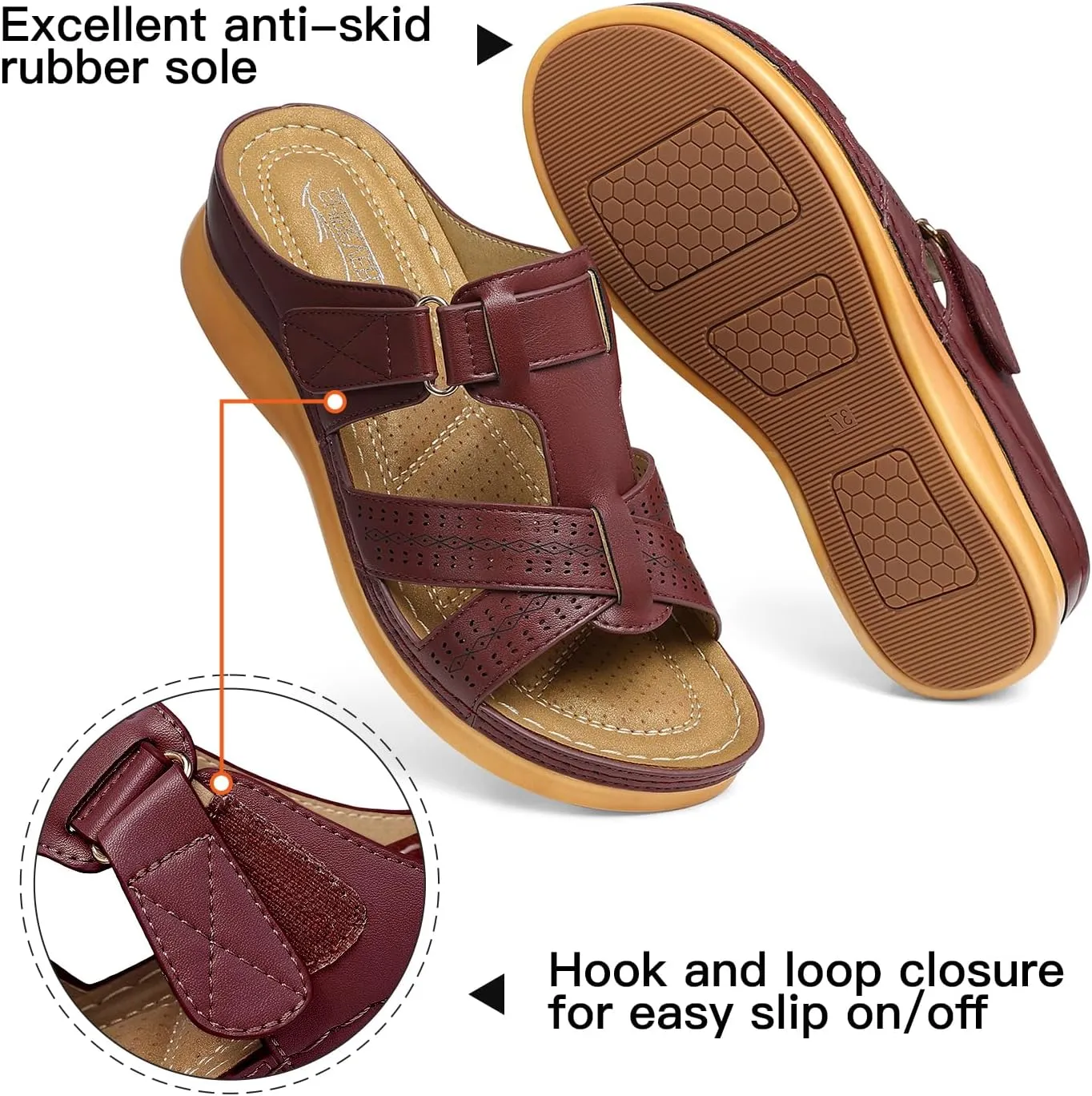 SHIBEVER Womens Sandals Wedge Comfortable: Orthopedic Wedge Sandalias Women - Slip on Platform Sandals
