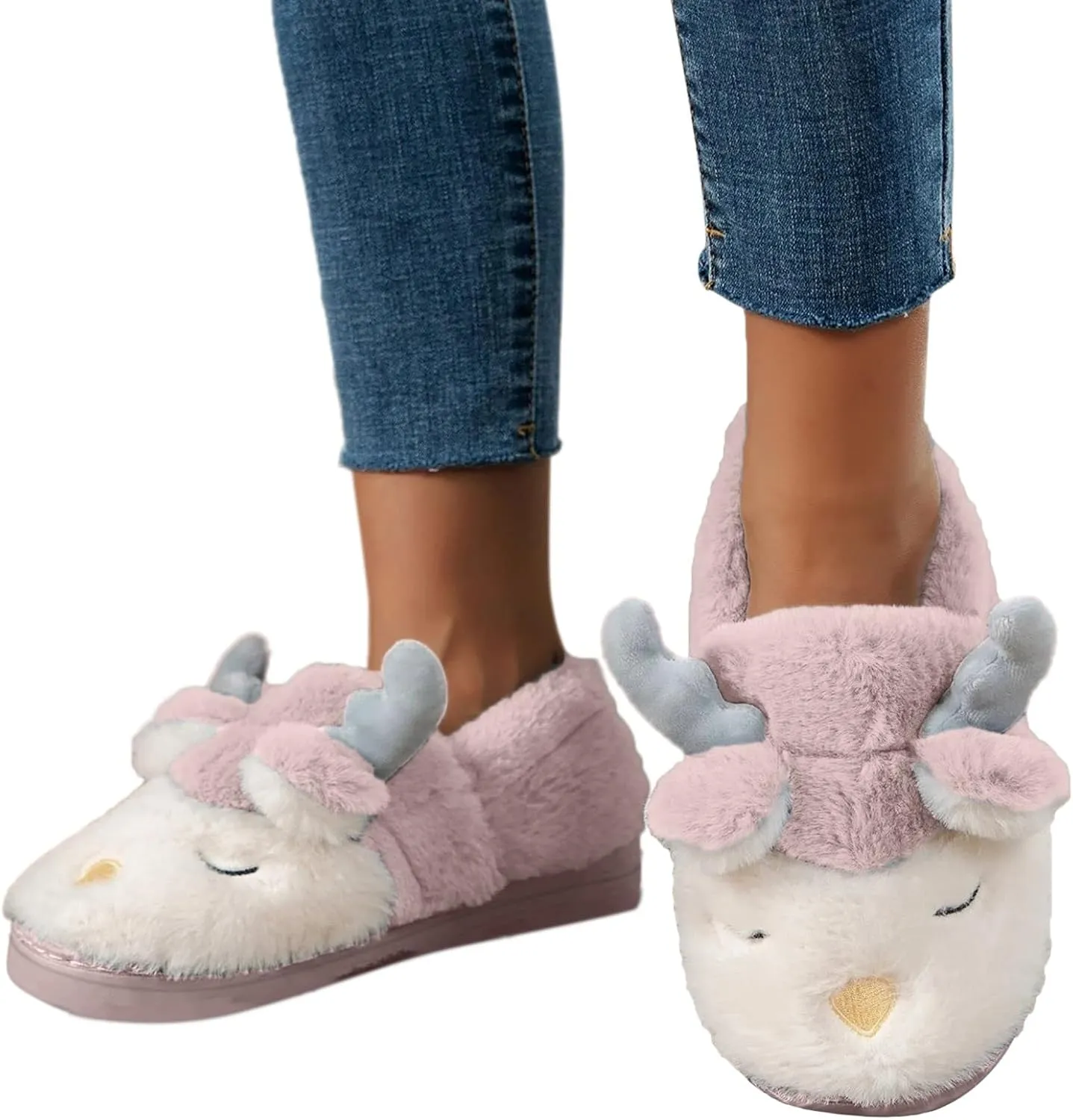 Slippers for Women Memory Foam,Fuzzy Slippers Boots Cozy Faux Fur House Shoes Rubber Sole Anti-Skid for Indoor Outdoor Use