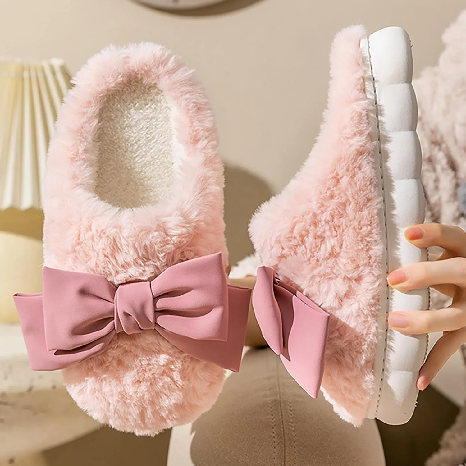 Slippers for Women Slip on Faux Fur Shoes Warm Winter Fluffy Comfy Slippers Fluffy Slide Sandals Indoor House Shoes