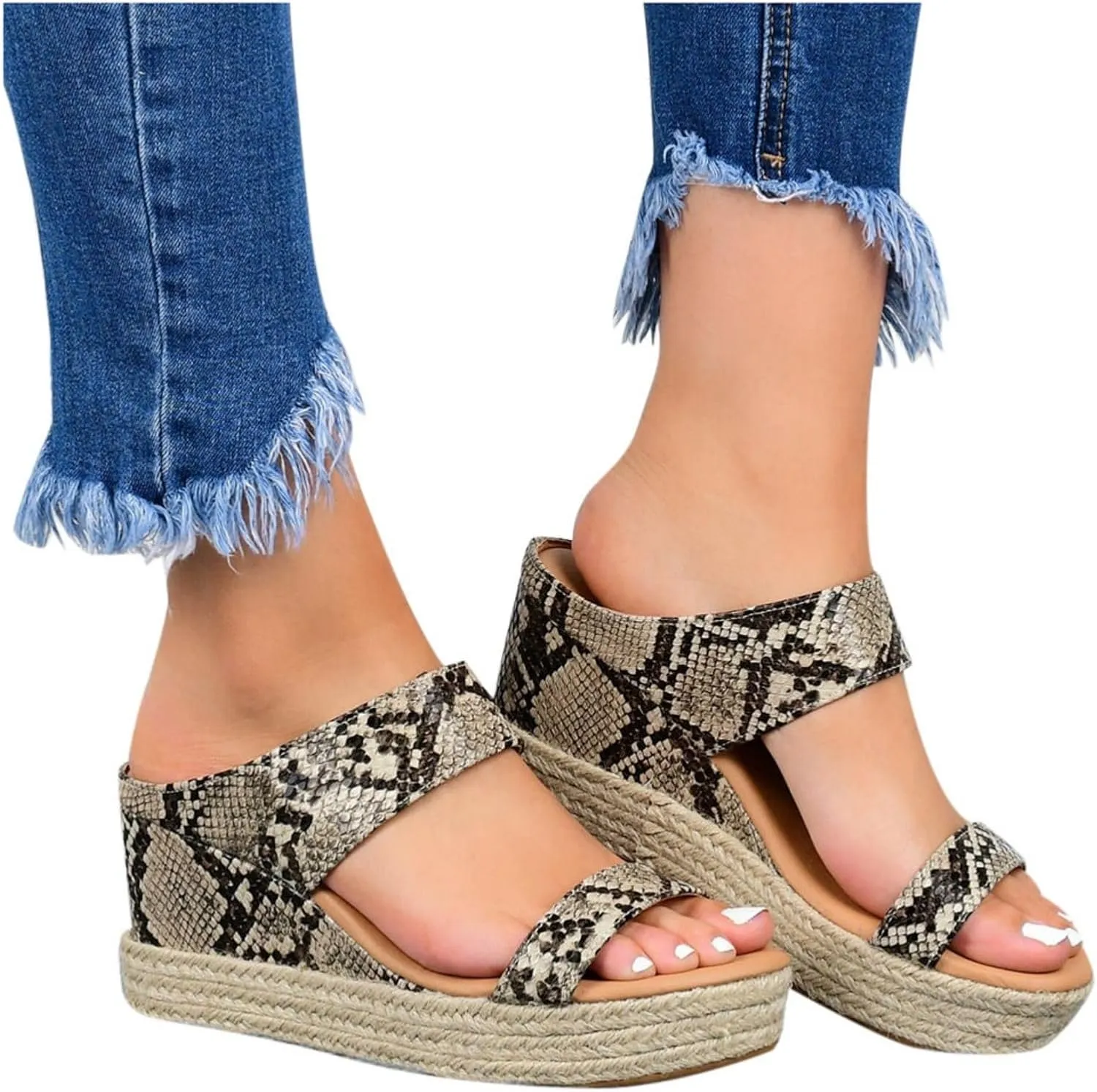 Smoneyful Women's Orthopedic Sandals Casual Summer Dressy Open Toe Platform Wedge Buckle Ankle Strap Leather Espadrilles Beach Heels Strappy Slip on Low Heel Flats Chelsea Sandals