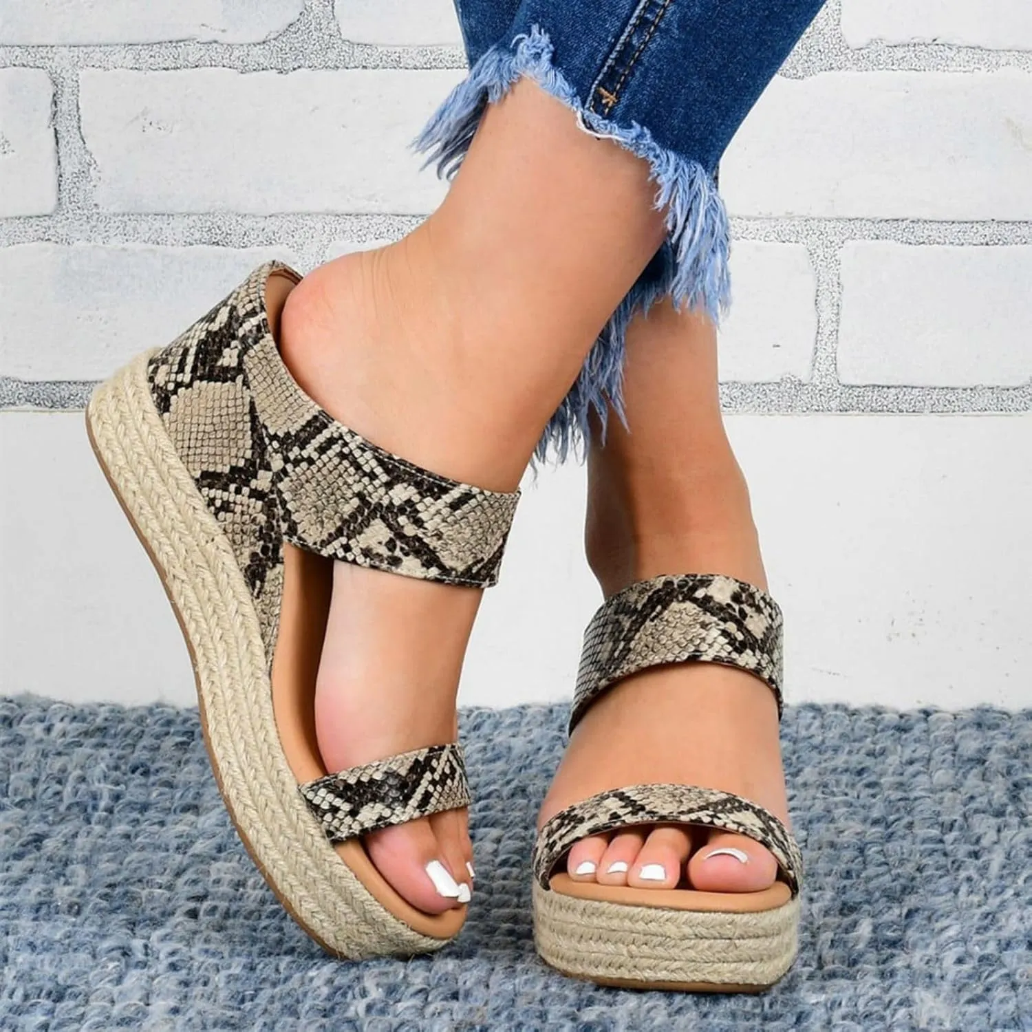 Smoneyful Women's Orthopedic Sandals Casual Summer Dressy Open Toe Platform Wedge Buckle Ankle Strap Leather Espadrilles Beach Heels Strappy Slip on Low Heel Flats Chelsea Sandals