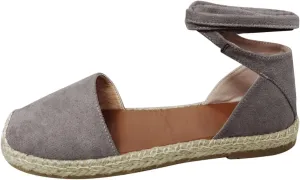 Smoneyful Women's Summer Close Toed Flat Strap Lace Up Linen Vintage Cover Heel Espadrille Straw Solid Closed Covered Toe Beach Sandals