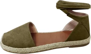 Smoneyful Women's Summer Close Toed Flat Strap Lace Up Linen Vintage Cover Heel Espadrille Straw Solid Closed Covered Toe Beach Sandals