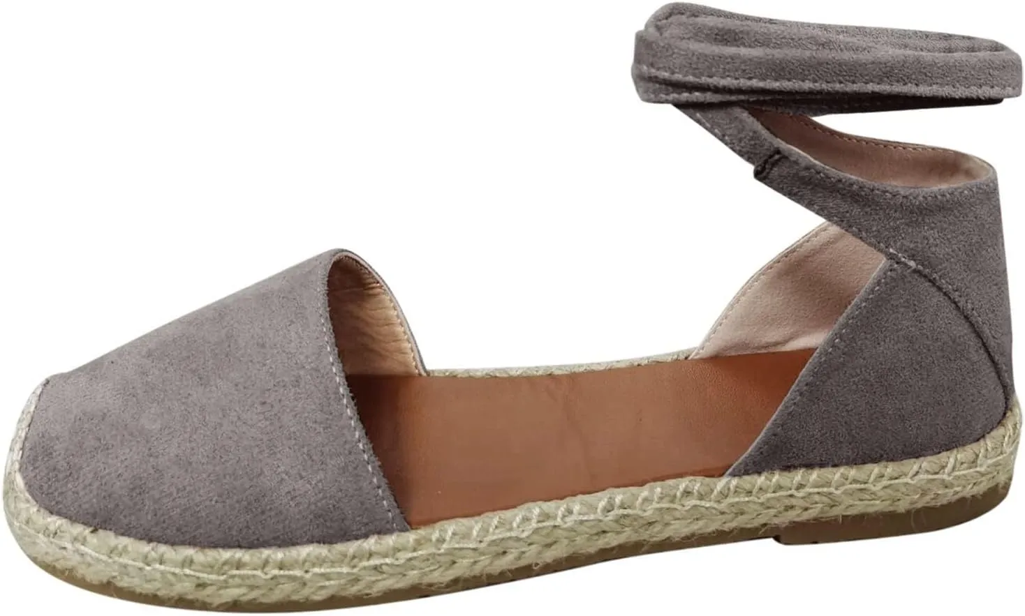 Smoneyful Women's Summer Close Toed Flat Strap Lace Up Linen Vintage Cover Heel Espadrille Straw Solid Closed Covered Toe Beach Sandals