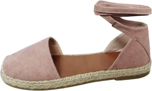 Smoneyful Women's Summer Close Toed Flat Strap Lace Up Linen Vintage Cover Heel Espadrille Straw Solid Closed Covered Toe Beach Sandals