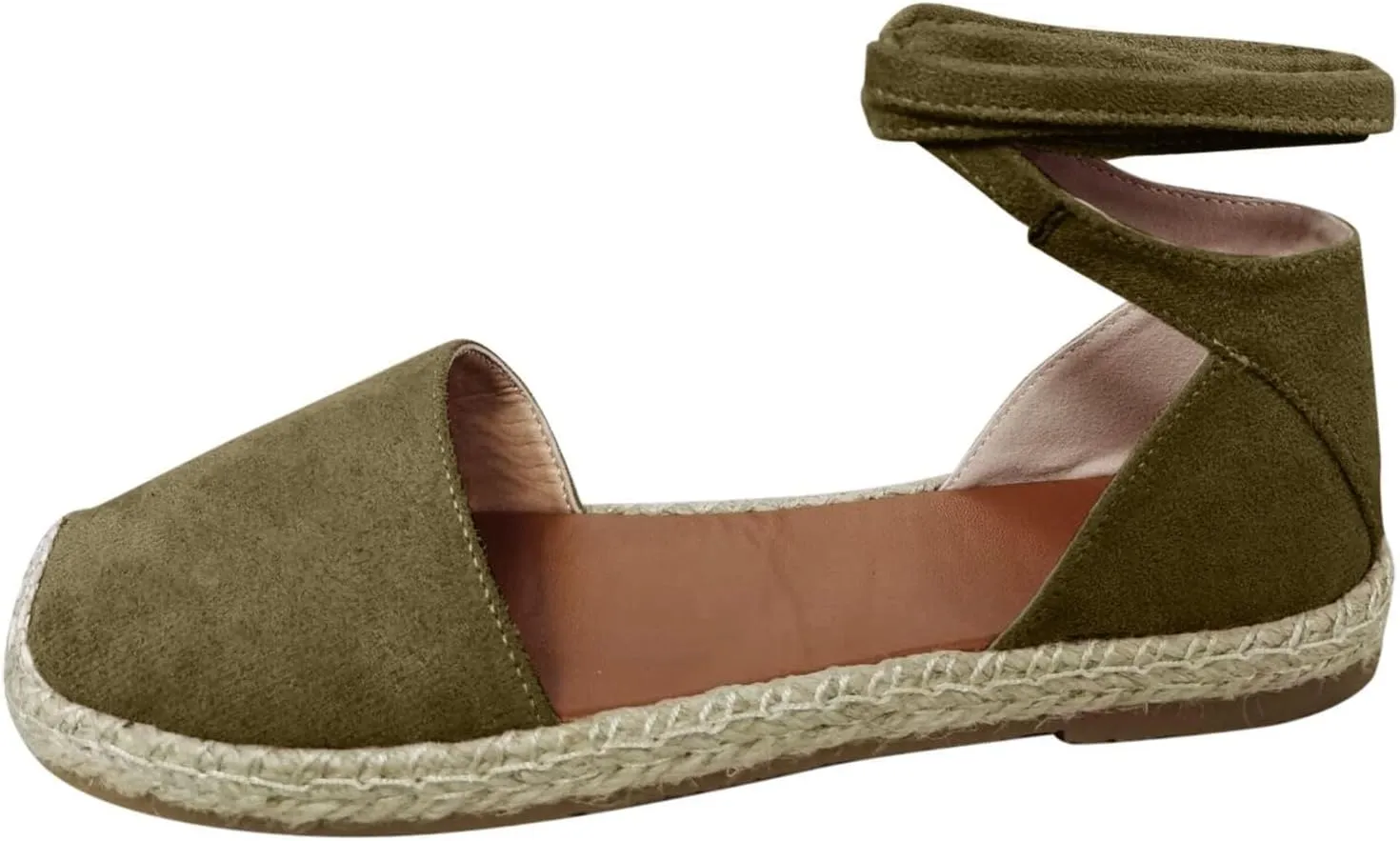 Smoneyful Women's Summer Close Toed Flat Strap Lace Up Linen Vintage Cover Heel Espadrille Straw Solid Closed Covered Toe Beach Sandals