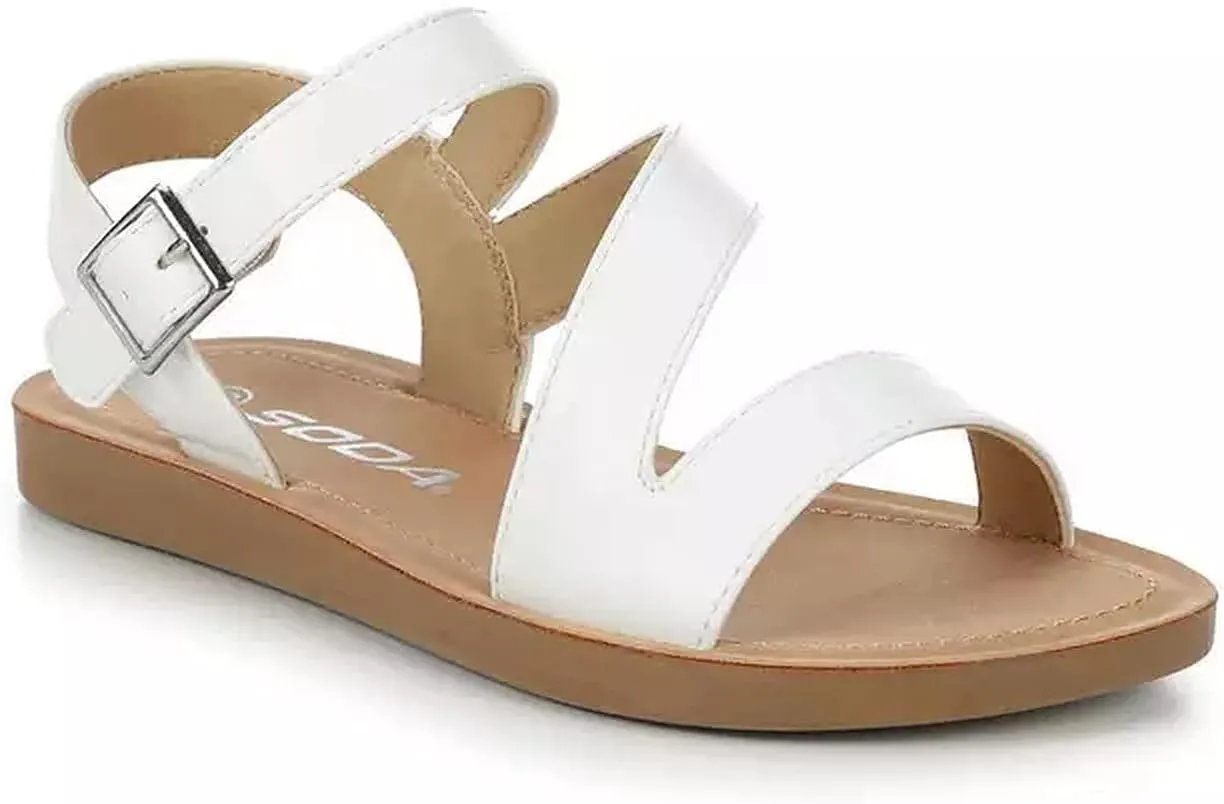 Soda KIDS/CHILDREN/GIRLS Cute and trendy fashionable flat strap sandals with side buckle Summer Spring Shoes QUILT-2 White 1