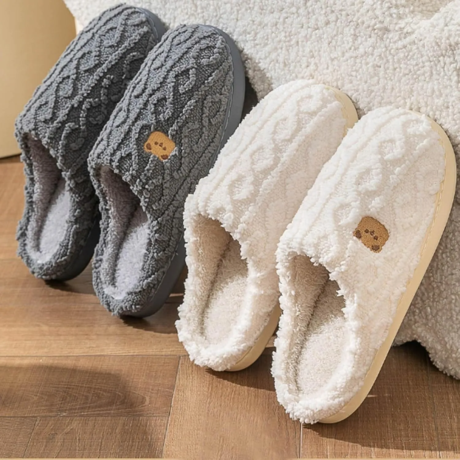 Soft Bear Pattern Plush Slippers Super Cute & Insulated Effortless Slip On For Cozy Indoor Outdoor Slipper Boots