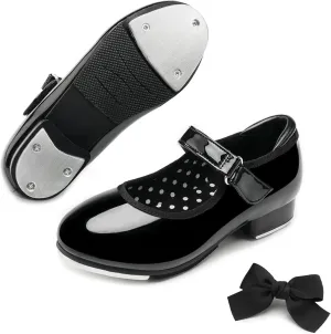 Stelle Tap Shoes for Girls Boys Patent Leather Detachable Bow Dance Shoes(Toddler/Little Kid/Big Kid)