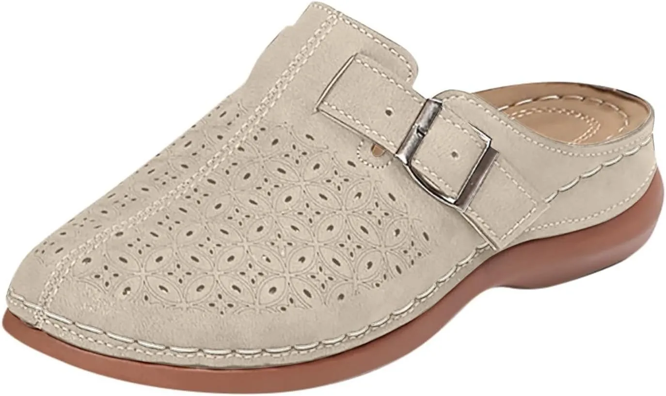 Summer Clogs for Women 2025 Mules Slip on Closed Toe Sandals Women Comfortable Arch Support Closed Toe Sandals Walking Wedge Clogs Backless Low Wedge Slip on Shoes 2025