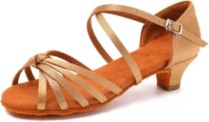 SWDZM Girls Latin Dance Shoes Satin Suede Sole Ballroom Salsa Tango Professional Performance Practice Dance Shoes