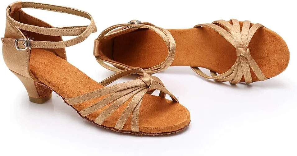SWDZM Girls Latin Dance Shoes Satin Suede Sole Ballroom Salsa Tango Professional Performance Practice Dance Shoes