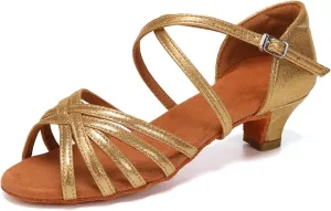 SWDZM Girls Latin Dance Shoes Satin Suede Sole Ballroom Salsa Tango Professional Performance Practice Dance Shoes