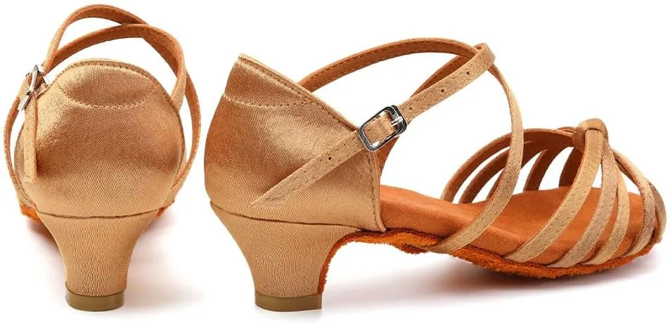SWDZM Girls Latin Dance Shoes Satin Suede Sole Ballroom Salsa Tango Professional Performance Practice Dance Shoes