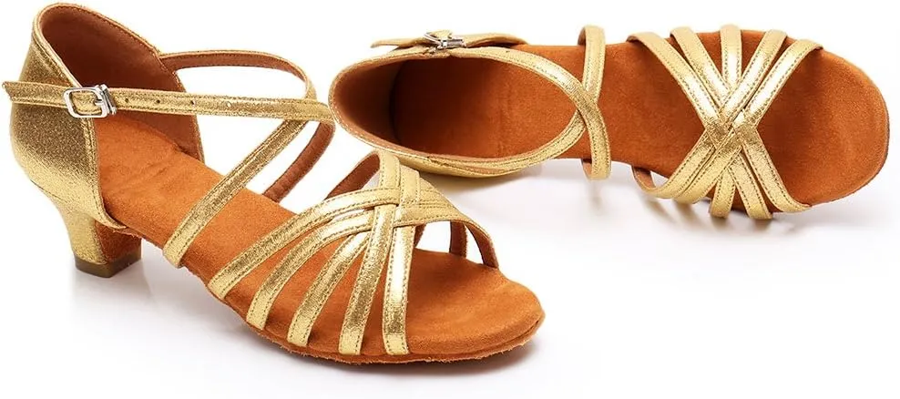 SWDZM Girls Latin Dance Shoes Satin Suede Sole Ballroom Salsa Tango Professional Performance Practice Dance Shoes