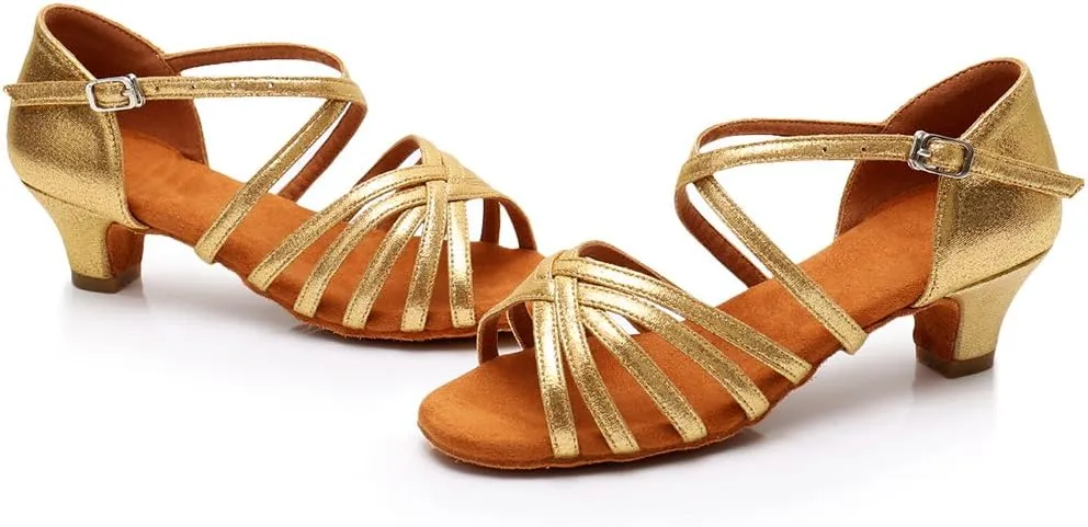 SWDZM Girls Latin Dance Shoes Satin Suede Sole Ballroom Salsa Tango Professional Performance Practice Dance Shoes