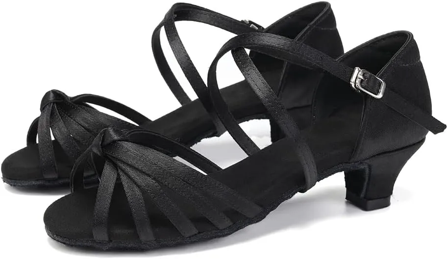 SWDZM Girls Latin Dance Shoes Satin Suede Sole Ballroom Salsa Tango Professional Performance Practice Dance Shoes