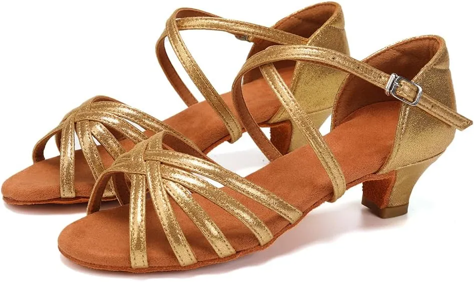 SWDZM Girls Latin Dance Shoes Satin Suede Sole Ballroom Salsa Tango Professional Performance Practice Dance Shoes