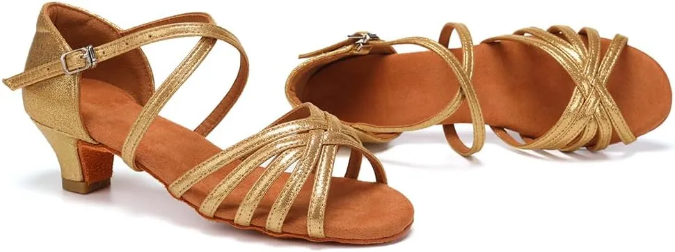 SWDZM Girls Latin Dance Shoes Satin Suede Sole Ballroom Salsa Tango Professional Performance Practice Dance Shoes