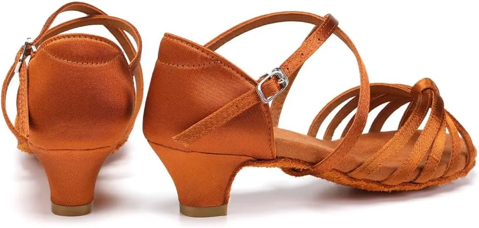 SWDZM Girls Latin Dance Shoes Satin Suede Sole Ballroom Salsa Tango Professional Performance Practice Dance Shoes