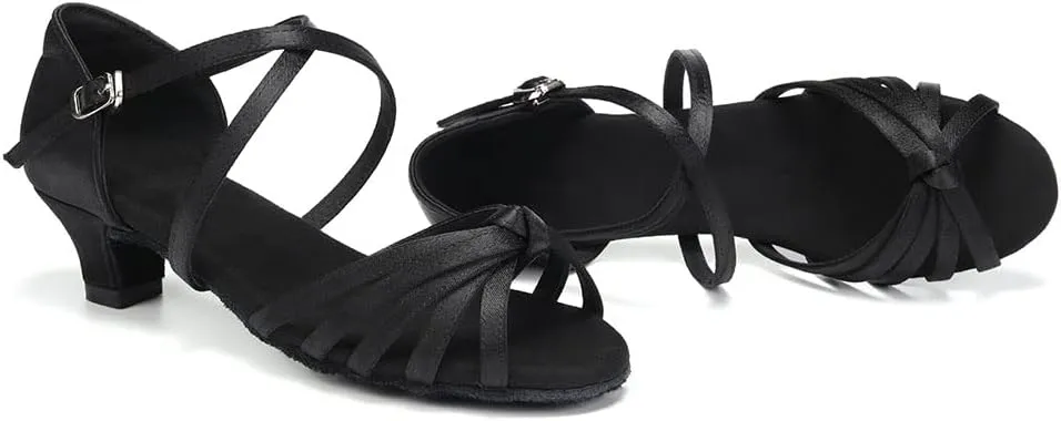 SWDZM Girls Latin Dance Shoes Satin Suede Sole Ballroom Salsa Tango Professional Performance Practice Dance Shoes