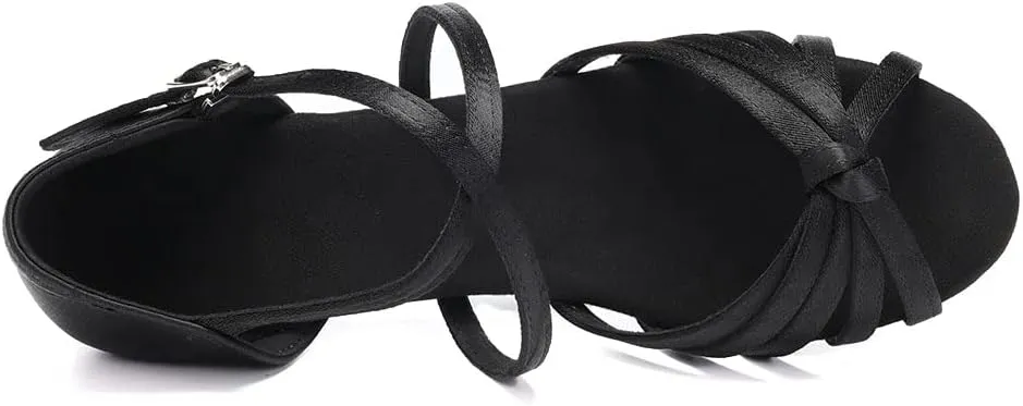 SWDZM Girls Latin Dance Shoes Satin Suede Sole Ballroom Salsa Tango Professional Performance Practice Dance Shoes