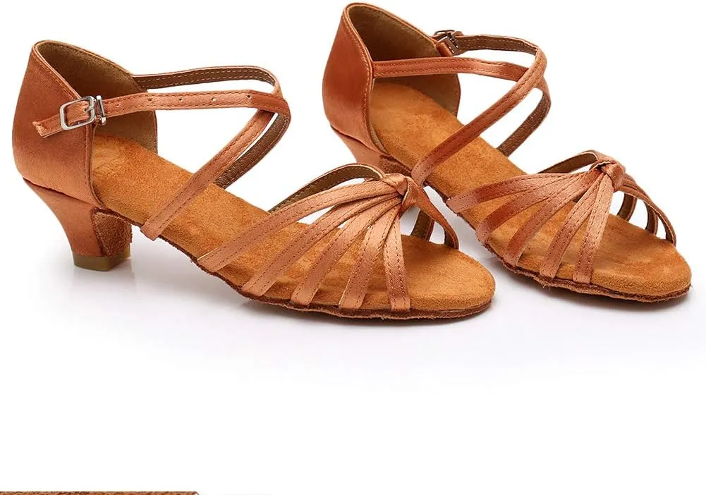 SWDZM Girls Latin Dance Shoes Satin Suede Sole Ballroom Salsa Tango Professional Performance Practice Dance Shoes