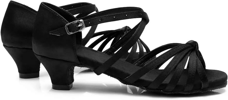 SWDZM Girls Latin Dance Shoes Satin Suede Sole Ballroom Salsa Tango Professional Performance Practice Dance Shoes