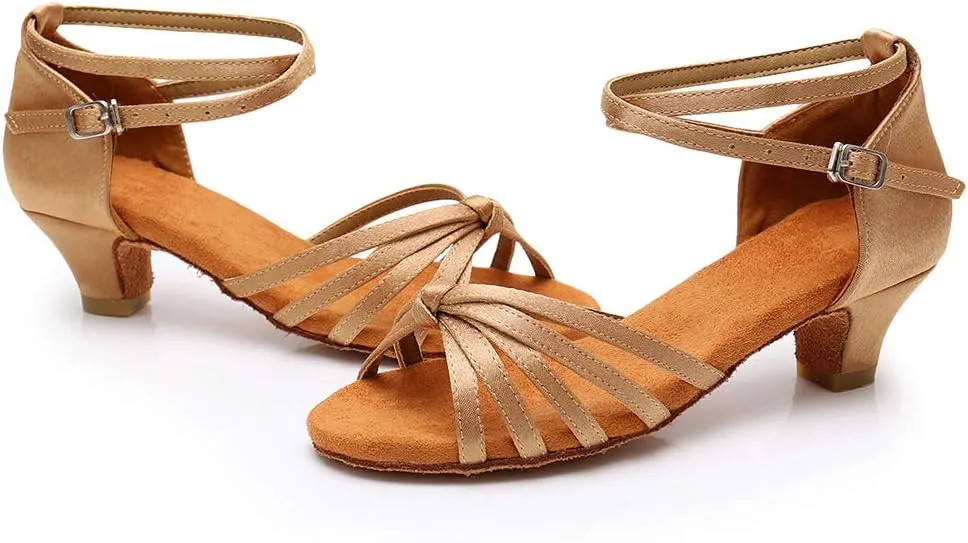 SWDZM Girls Latin Dance Shoes Satin Suede Sole Ballroom Salsa Tango Professional Performance Practice Dance Shoes