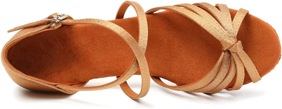SWDZM Girls Latin Dance Shoes Satin Suede Sole Ballroom Salsa Tango Professional Performance Practice Dance Shoes