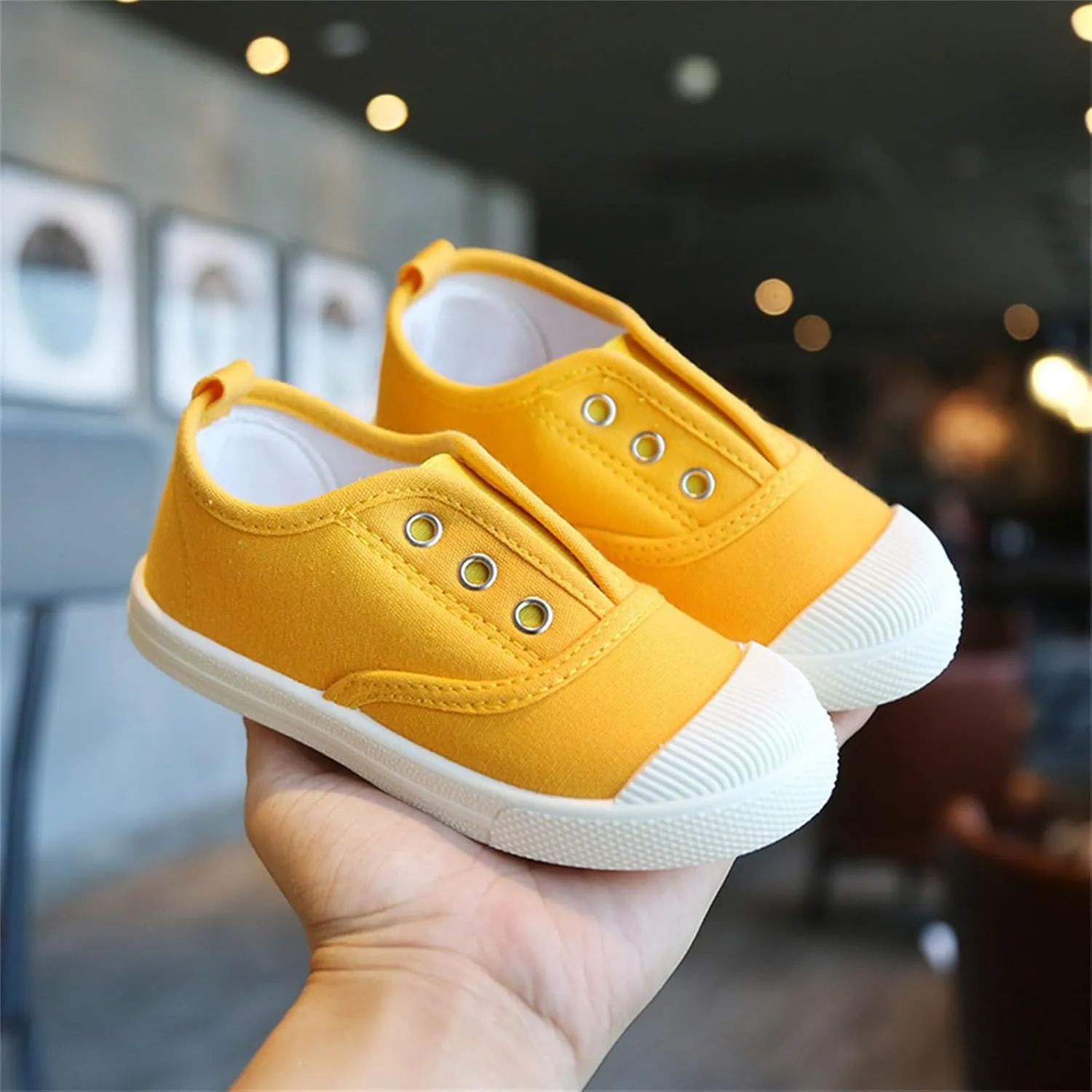 Toddler Girls Boys T-Strap Canvas Sneakers Classical Comfortable Cotton Flat Non-Slip Casual Walking Lace-Up Slip Shoes