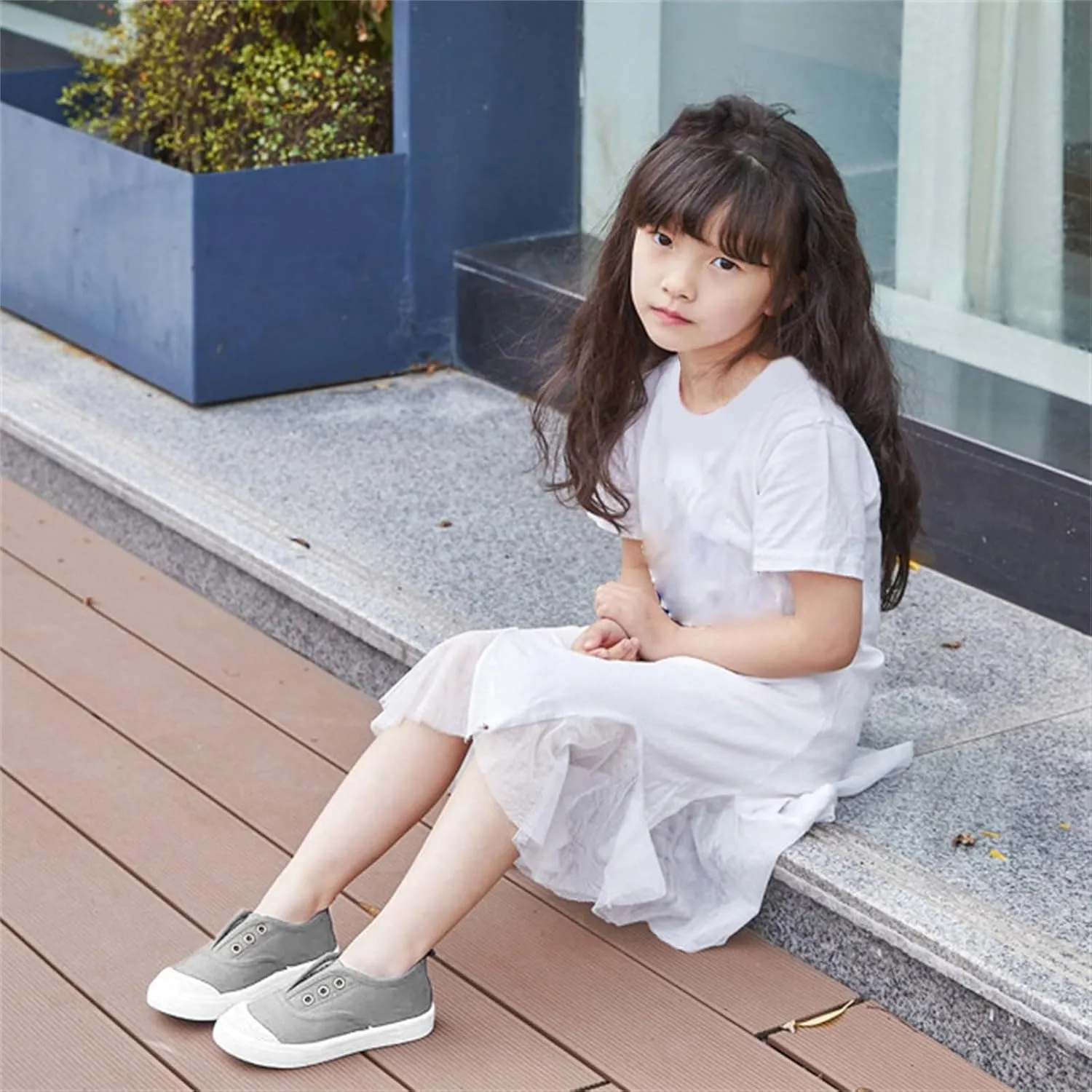 Toddler Girls Boys T-Strap Canvas Sneakers Classical Comfortable Cotton Flat Non-Slip Casual Walking Lace-Up Slip Shoes