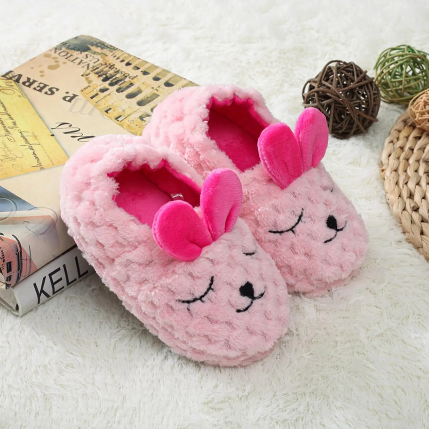 Toddler Girls Slippers Pink House Shoes Anti Slip Memory Foam Slippers for Girls