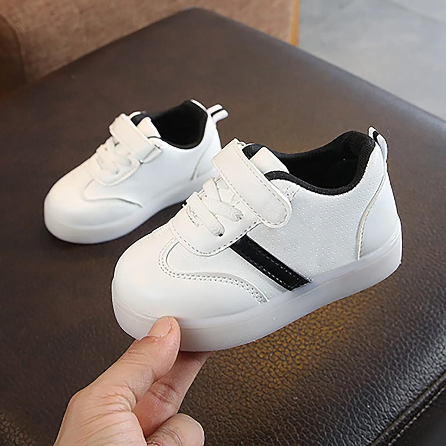 Toddler Infant Strap Shoes Lightweight Board Rubber Sole Shoes Children Boys Girls Solid Color Adjustable Flats Sneakers