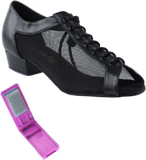 Very Fine Ballroom Salsa Practice Dance Shoes for Women 1643FT 1-Inch Heel   Foldable Brush Bundle