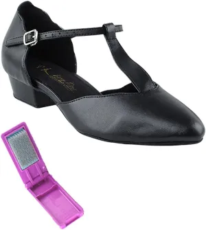 Very Fine Dance Shoes - Ladies Practice, Cuban Low Heel, Waltz Ballroom Dance Shoes - 6819FT - 1-inch Heel and Foldable Brush Bundle - Black - 7.5