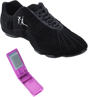 Very Fine Dance Shoes - Unisex Dance Sneakers - Flat Heel Gum Sole - VFSN016 and Foldable Brush Bundle - Black Suede - 13.5